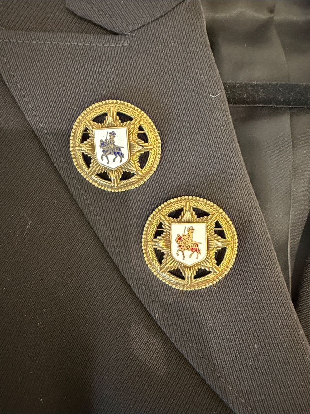 2 Gold Tone Equestrian Shield Button Earrings - White Enamel Accent